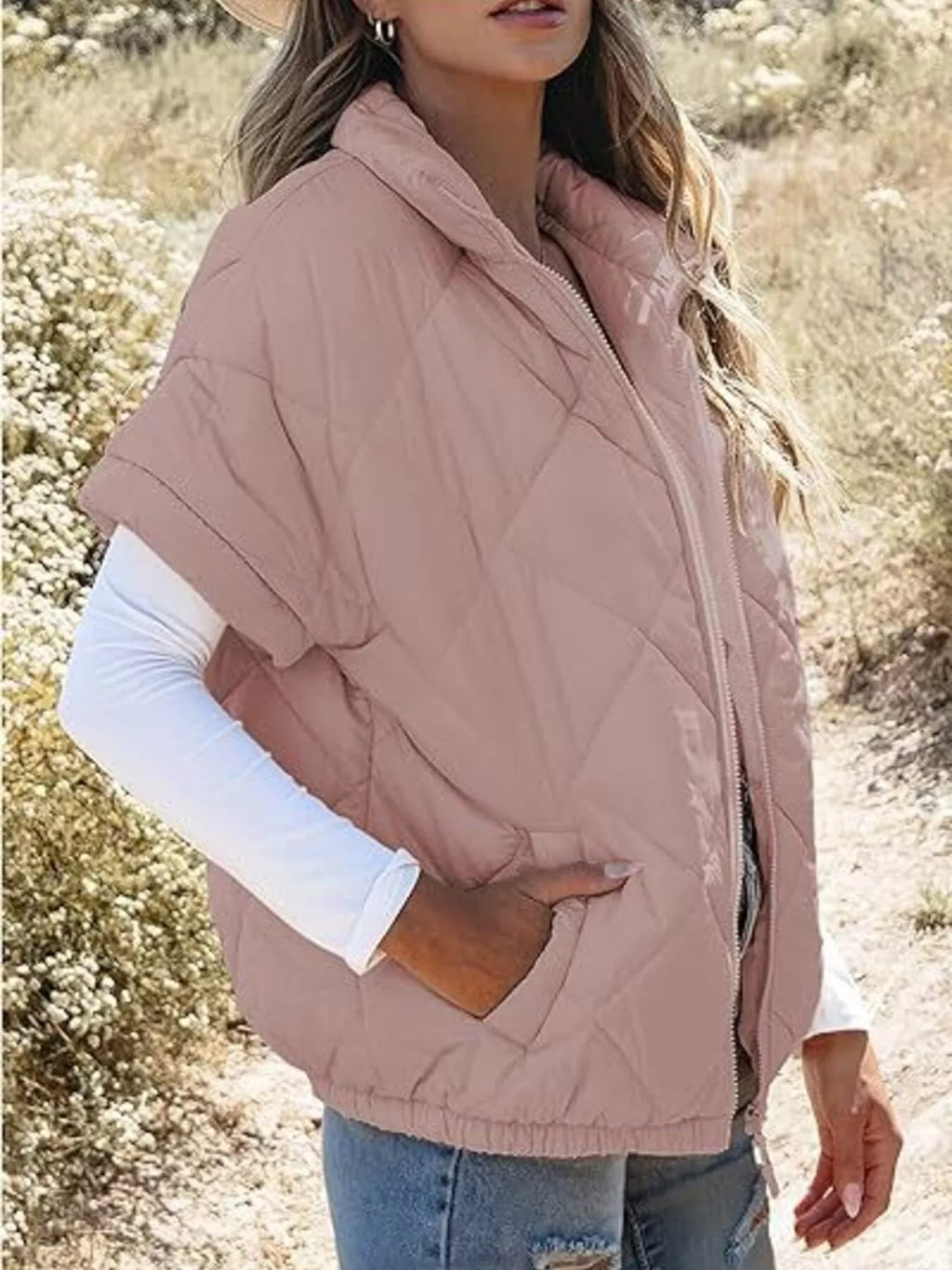 Quilted Zip Up Short Sleeve Winter Coat