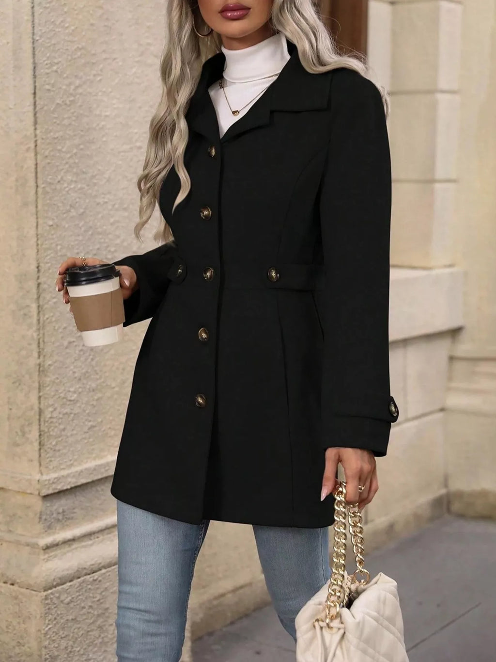 Single-Breasted Long Sleeve Coat