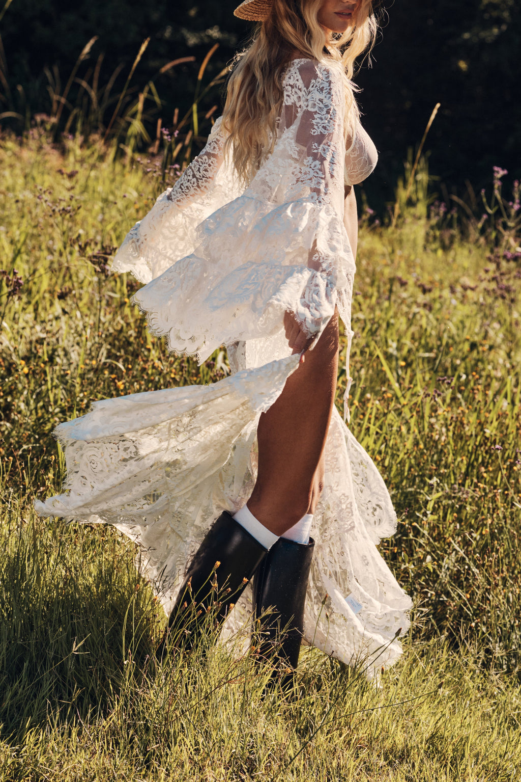 Peyton Maxi Lace Kimono Wedding Robe