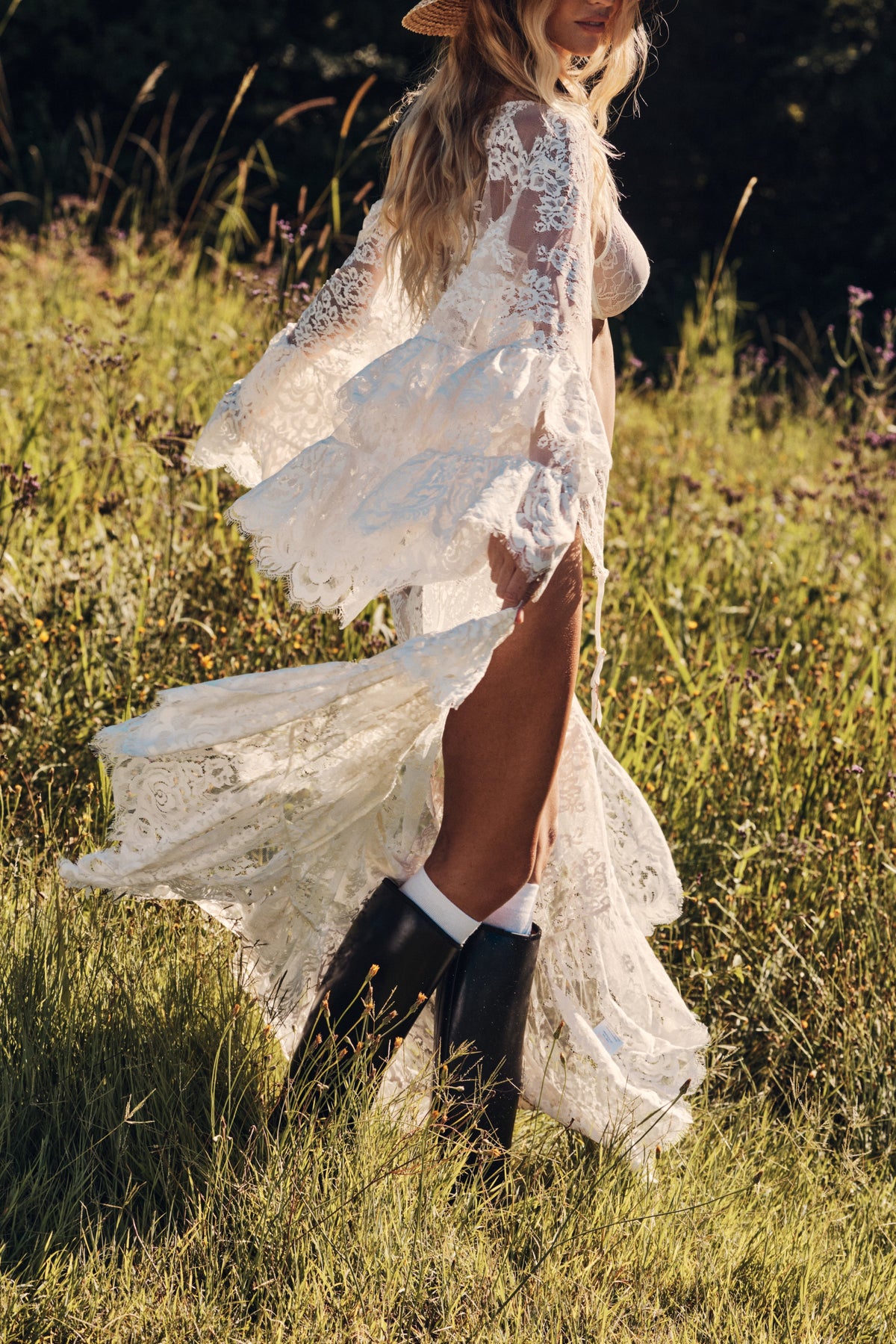 Peyton Maxi Lace Kimono Wedding Robe