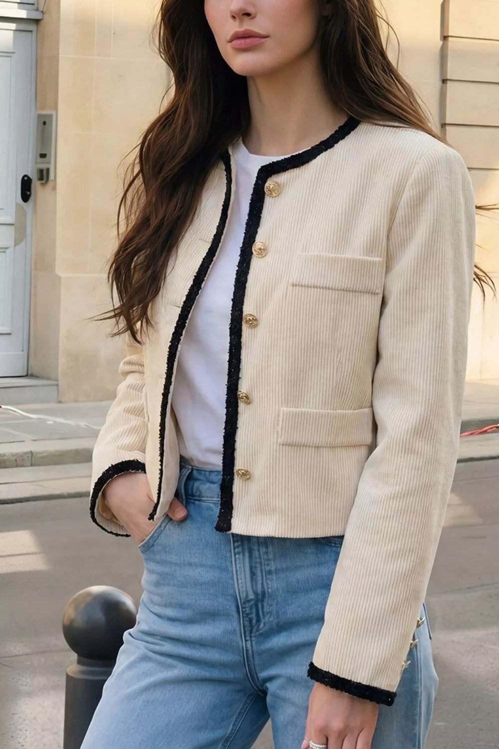 Contrast Trim Cropped Outerwear