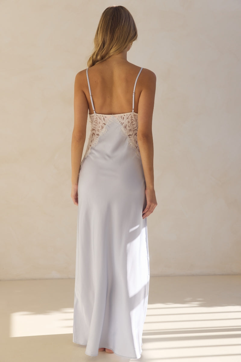 Peyton Long Lace Slip Dress  - Eggshell Blue