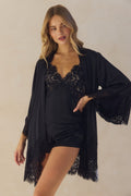 Peyton Short Lace Robe  - Black