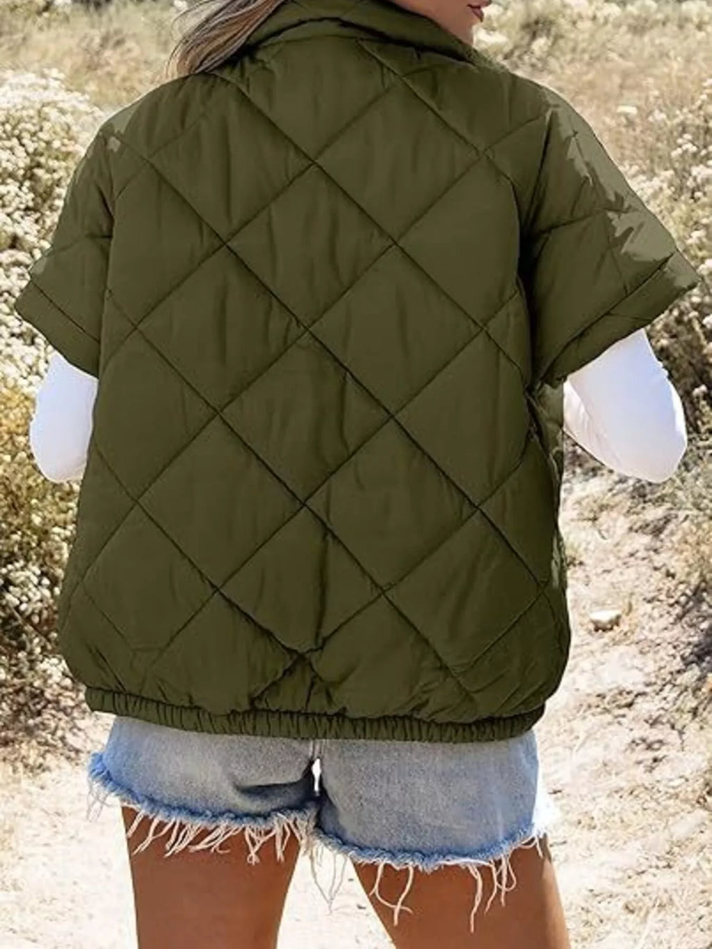 Quilted Zip Up Short Sleeve Winter Coat