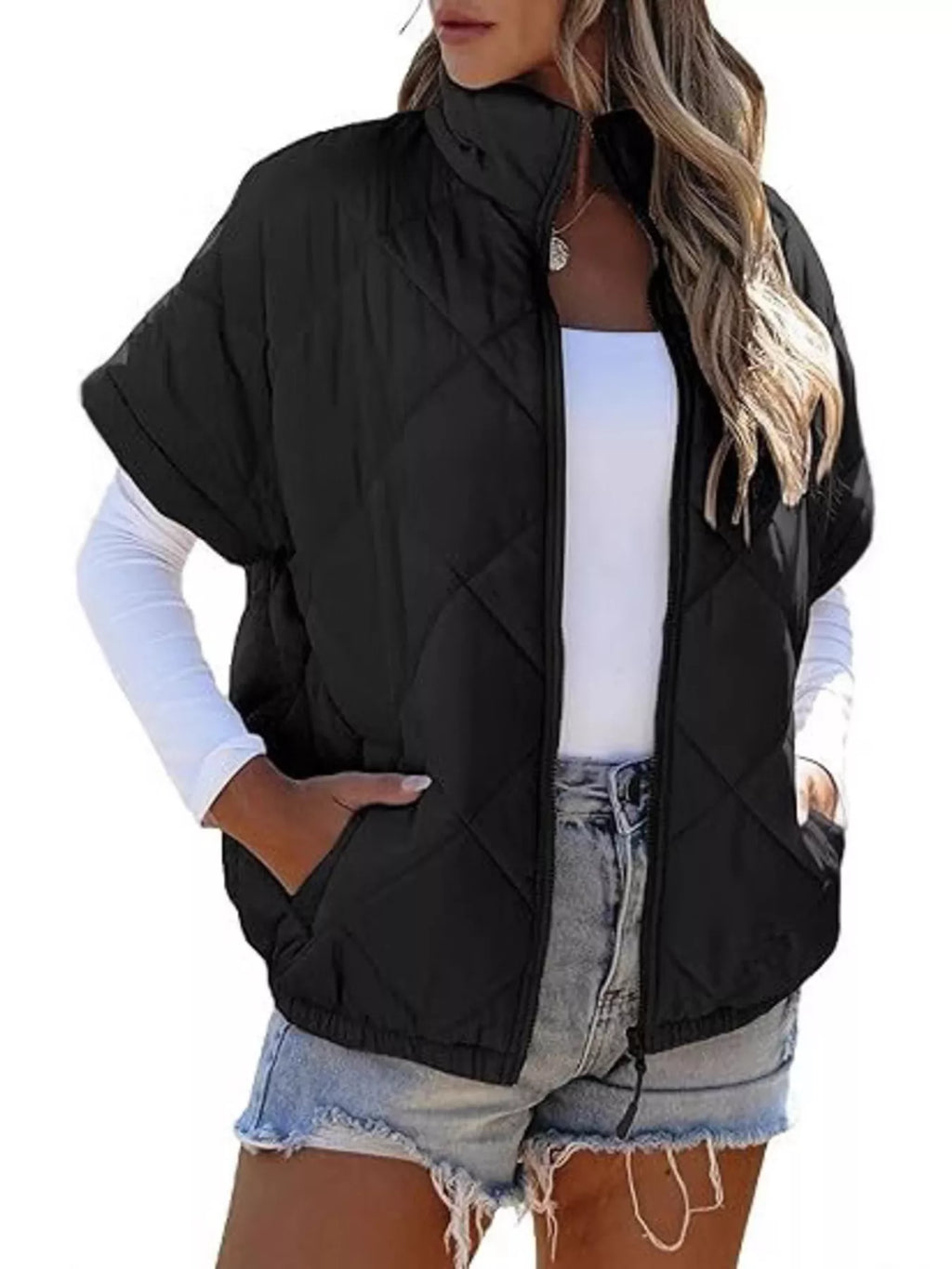 Quilted Zip Up Short Sleeve Winter Coat