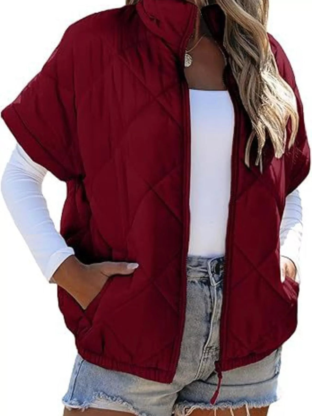 Quilted Zip Up Short Sleeve Winter Coat