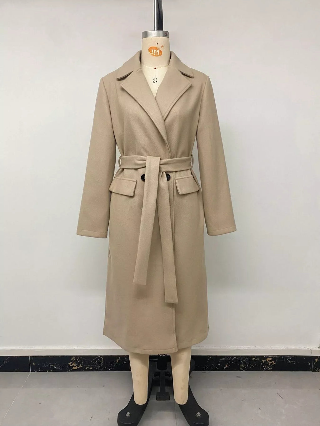 Double-Breasted Lapel Collar Longline Coat