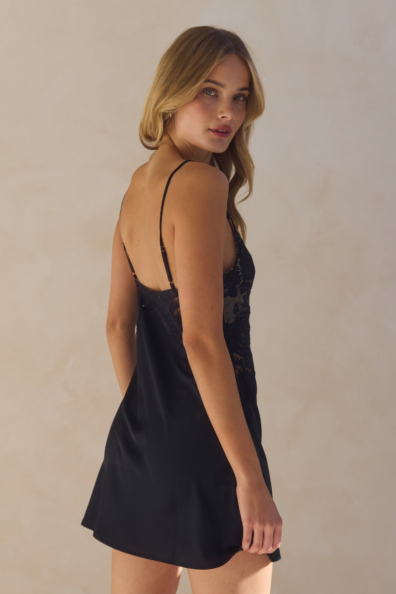 Peyton Short Lace Slip  - Black