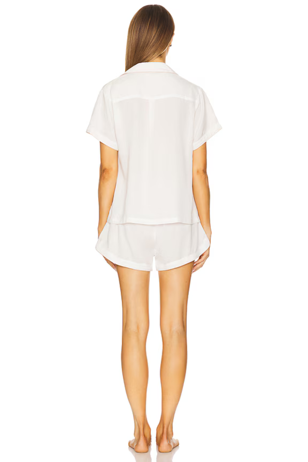 Eva Short Tencel™ Pyjama Set - White with Blush Piping