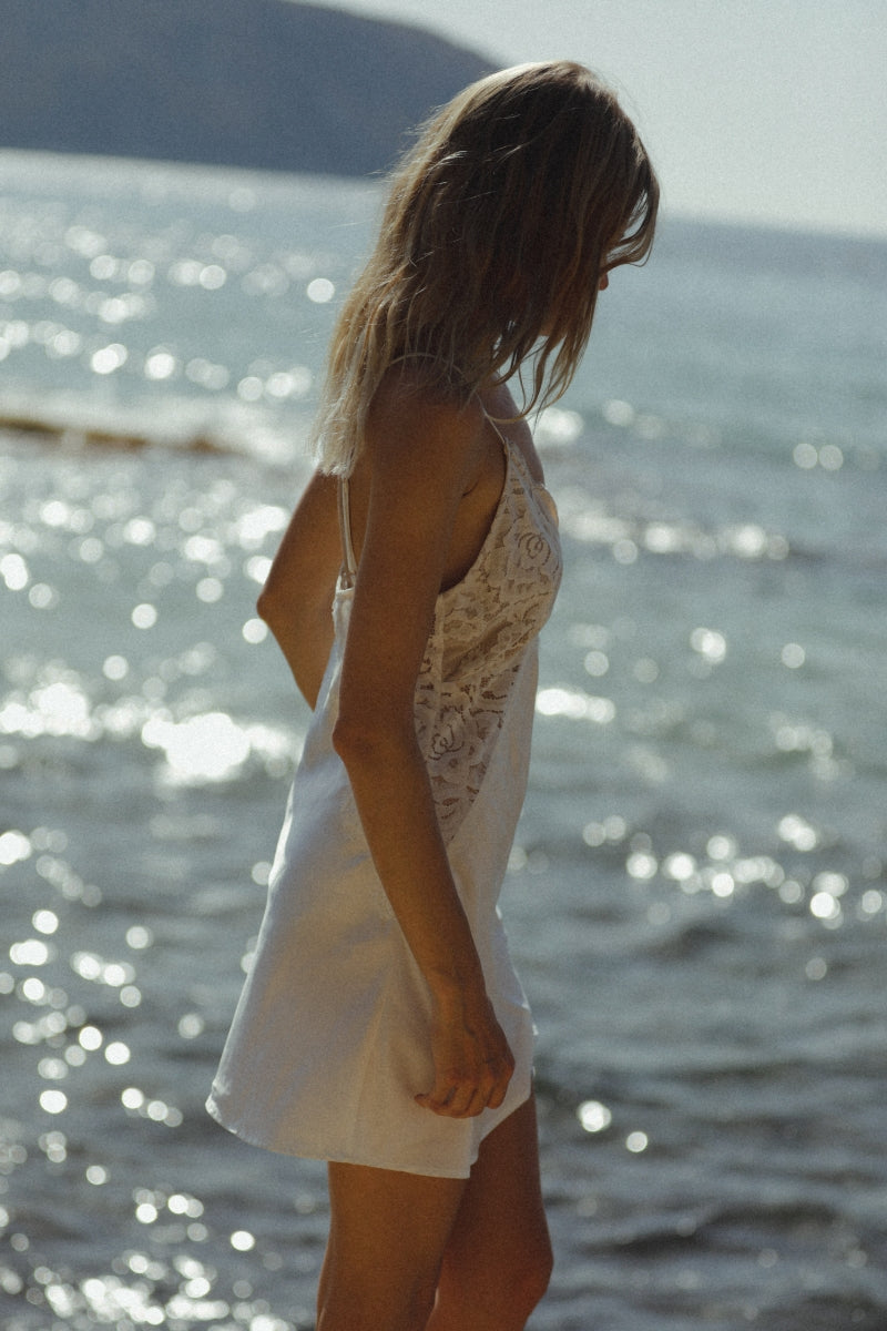 Peyton Short Lace Slip  - White