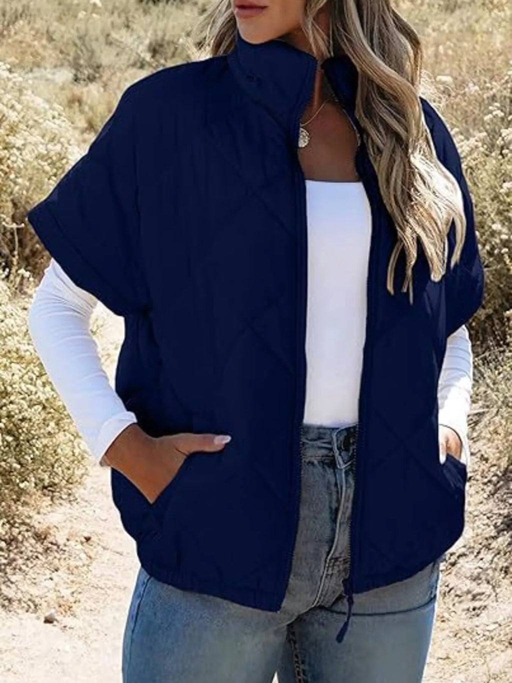 Quilted Zip Up Short Sleeve Winter Coat