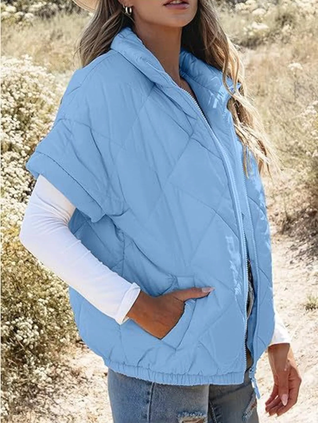 Quilted Zip Up Short Sleeve Winter Coat