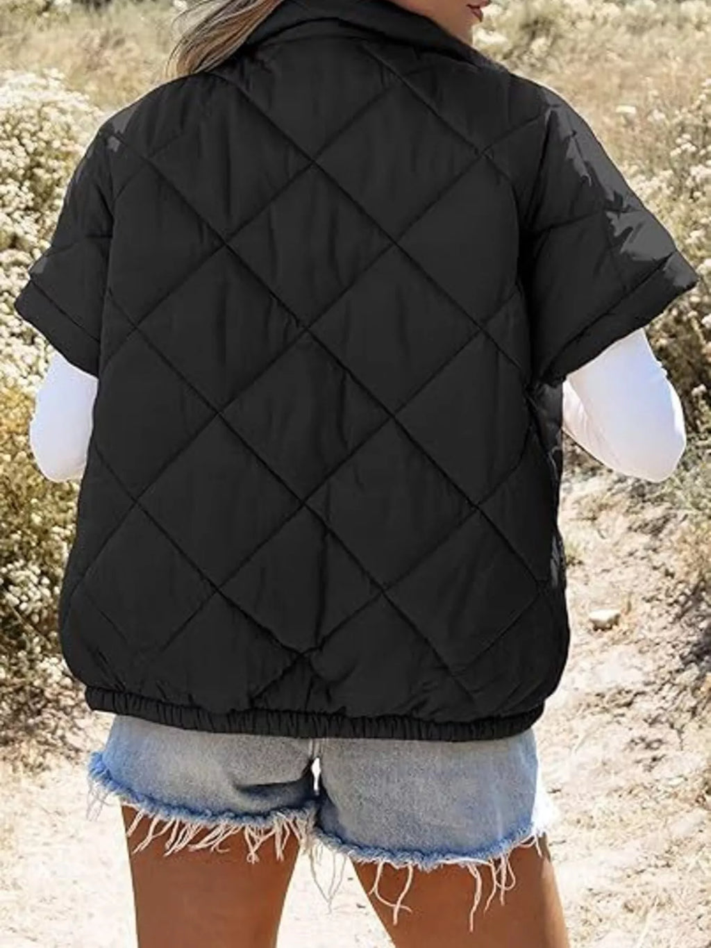 Quilted Zip Up Short Sleeve Winter Coat