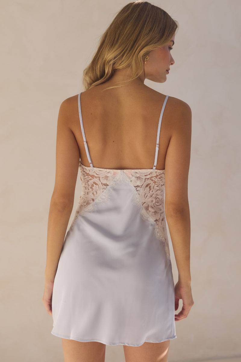 Peyton Short Lace Slip  - Eggshell Blue