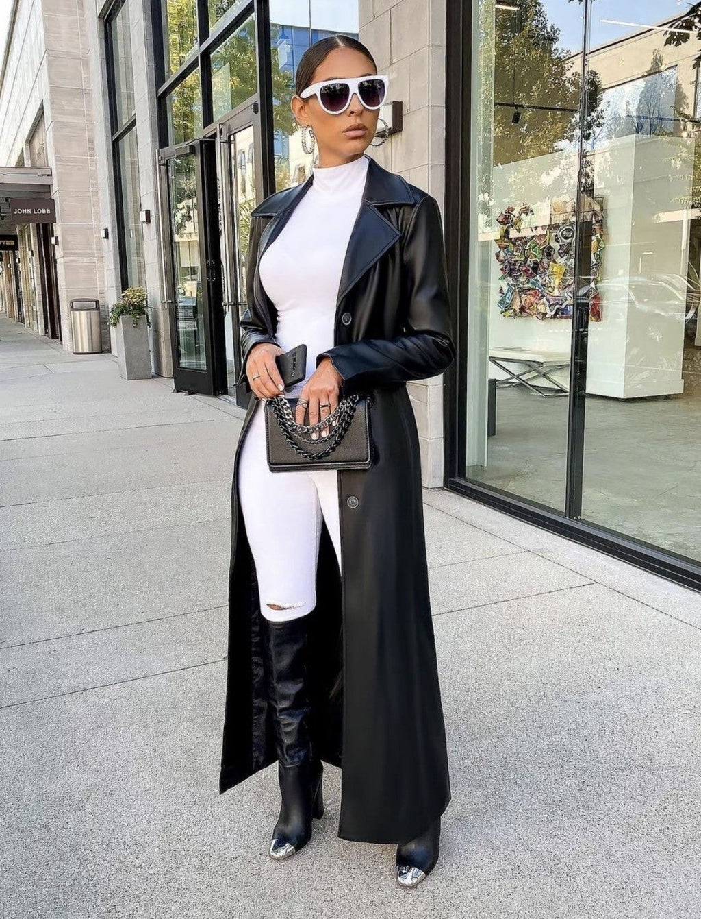 CHIC LEATHER AUTUMN COAT