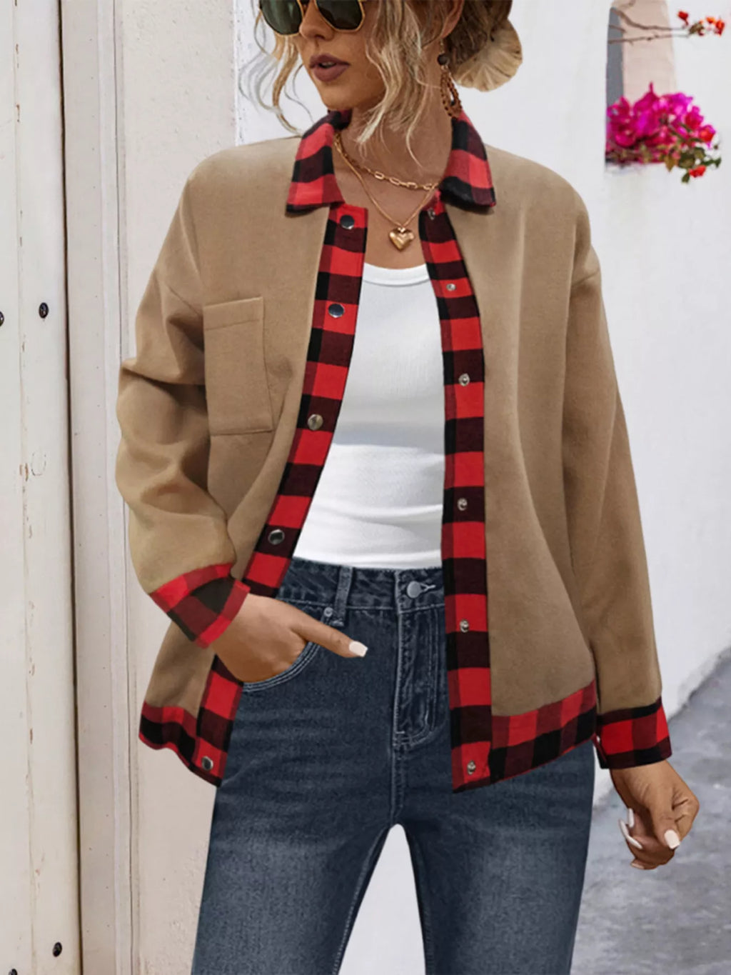Plaid Button Up Casual Outerwear