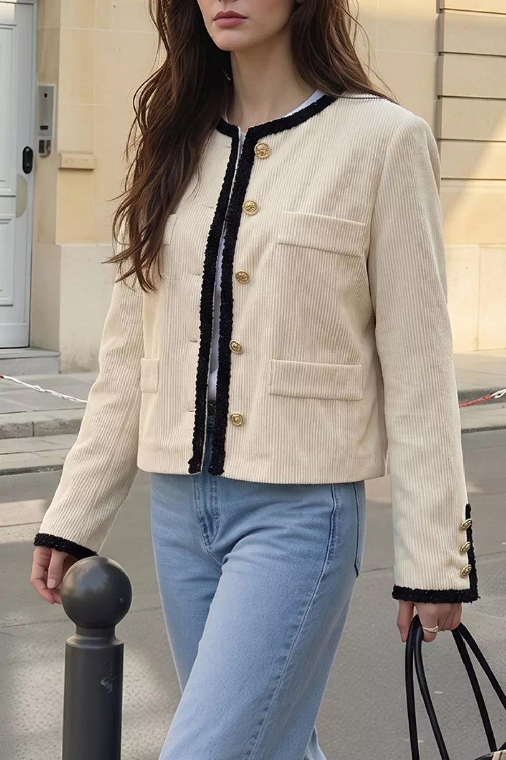Contrast Trim Cropped Outerwear