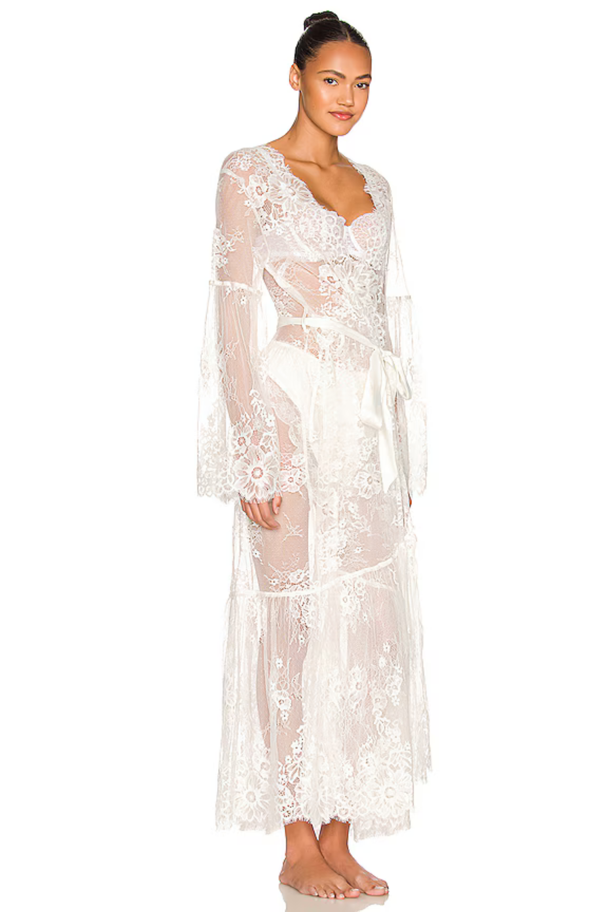 Georgina Long Lace Bridal Robe – White