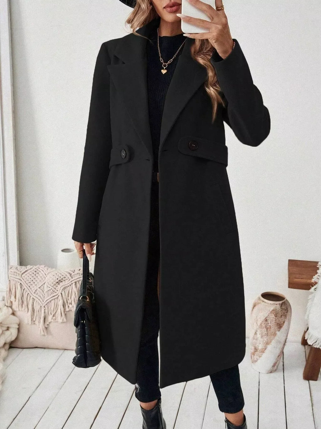Lapel Collar Longline Coat