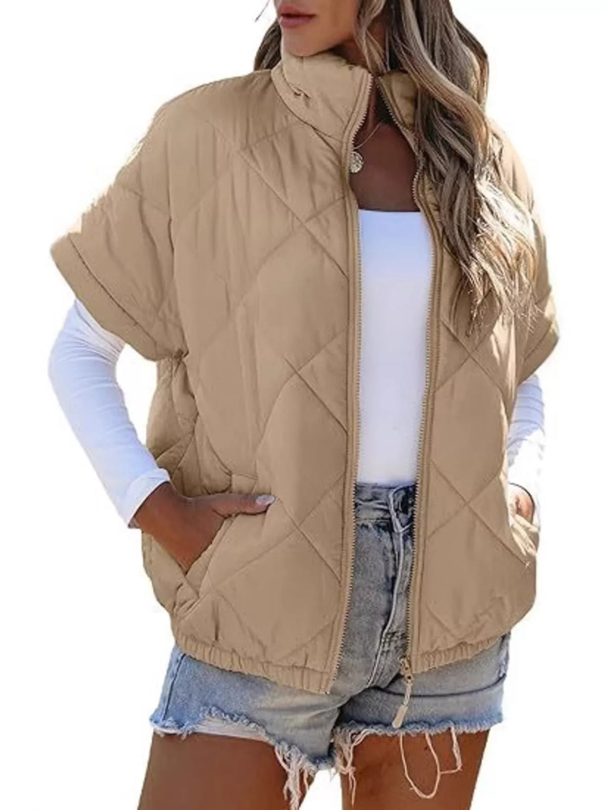 Quilted Zip Up Short Sleeve Winter Coat