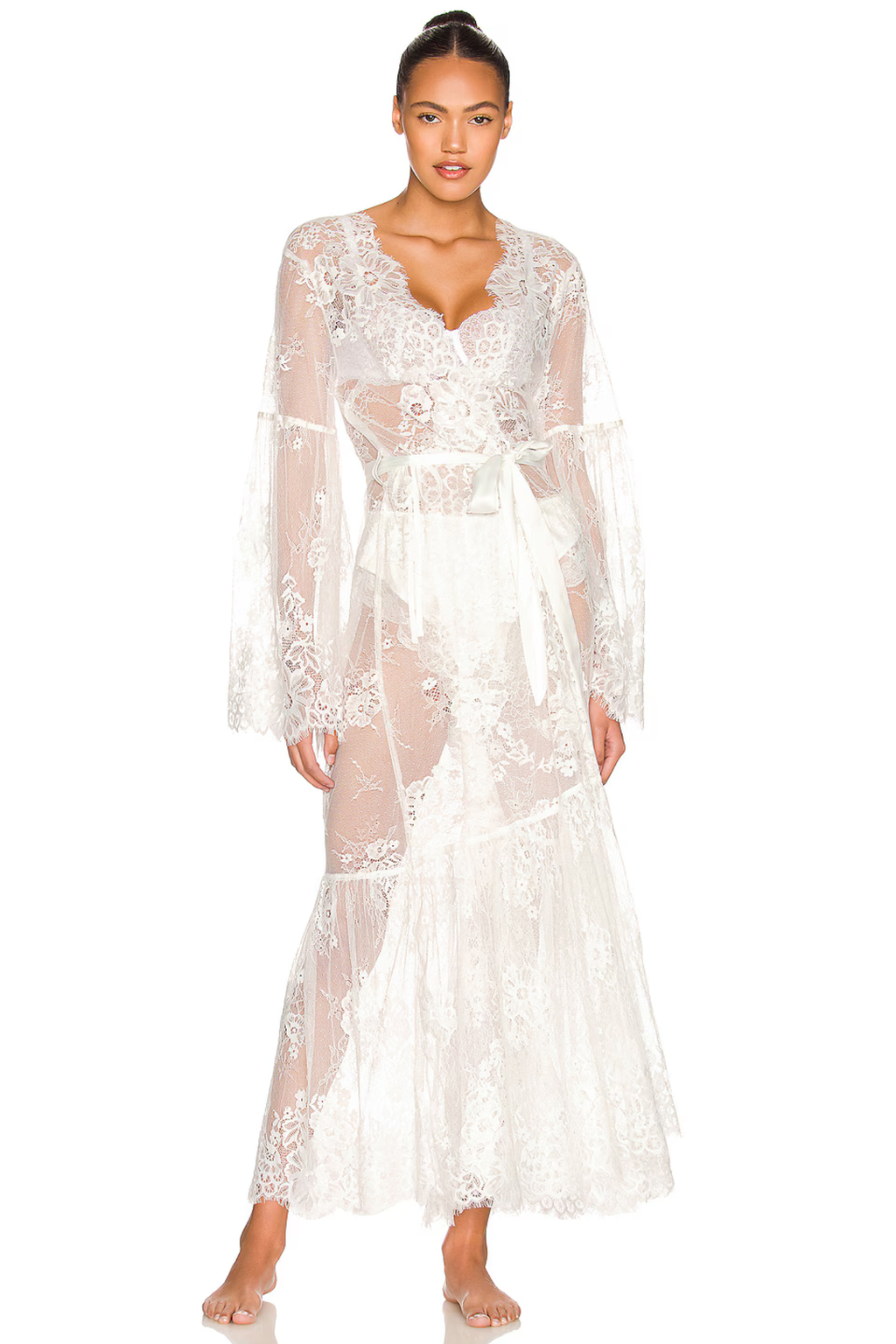 Georgina Long Lace Bridal Robe – White