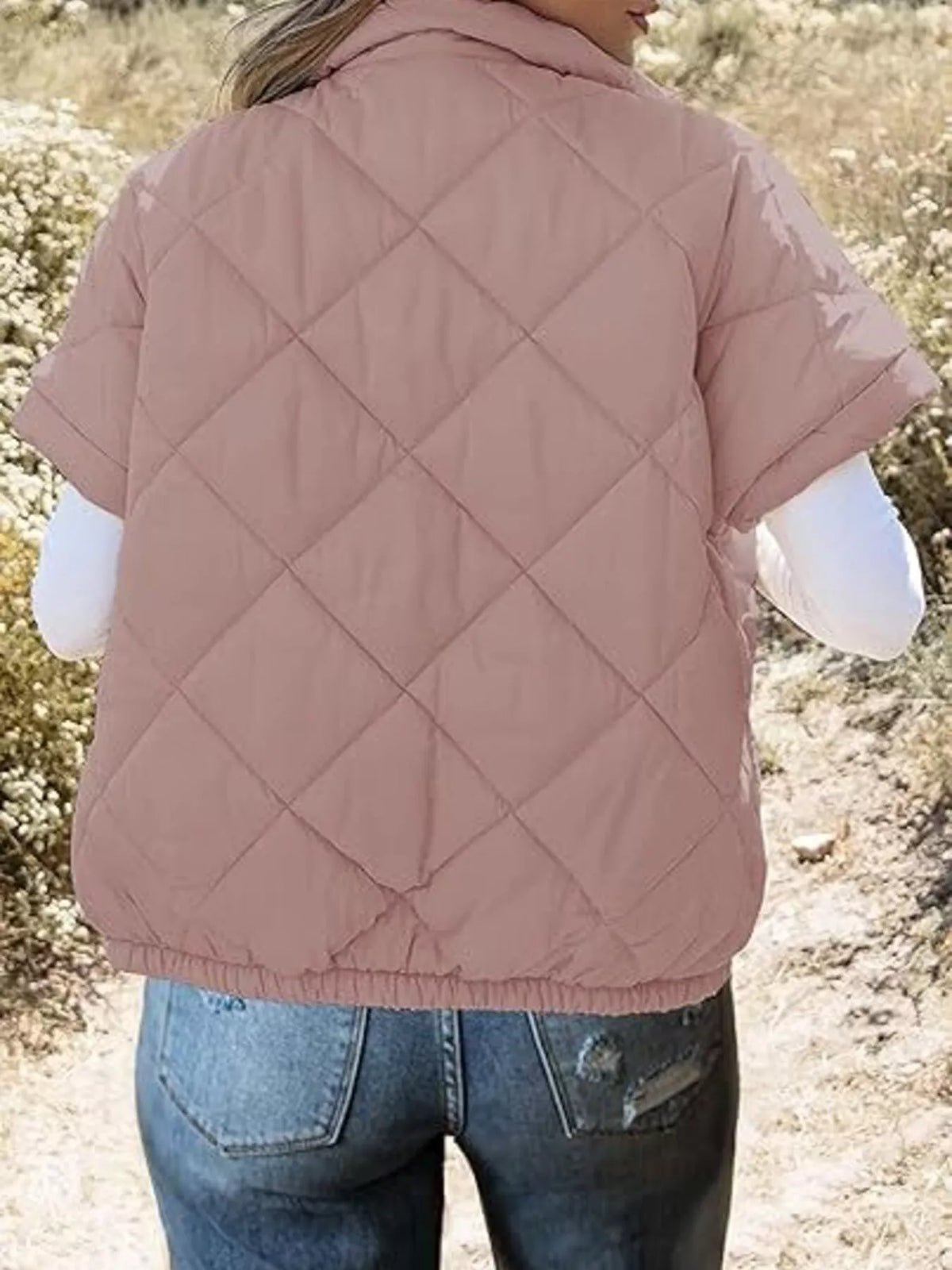 Quilted Zip Up Short Sleeve Winter Coat