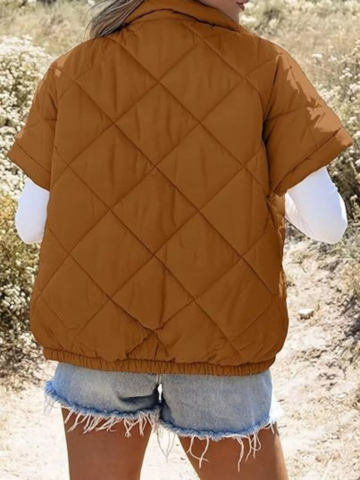 Quilted Zip Up Short Sleeve Winter Coat