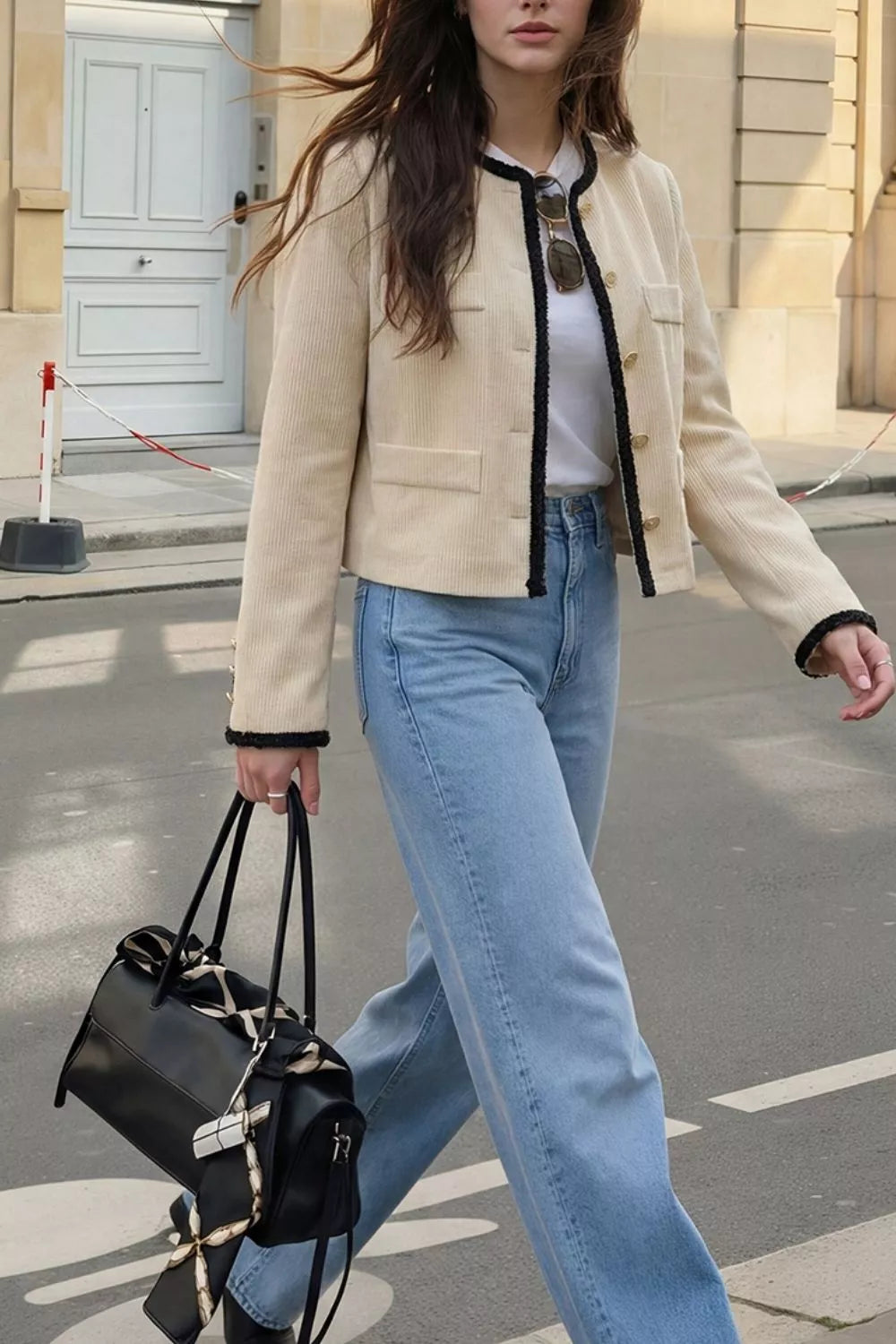 Contrast Trim Cropped Outerwear