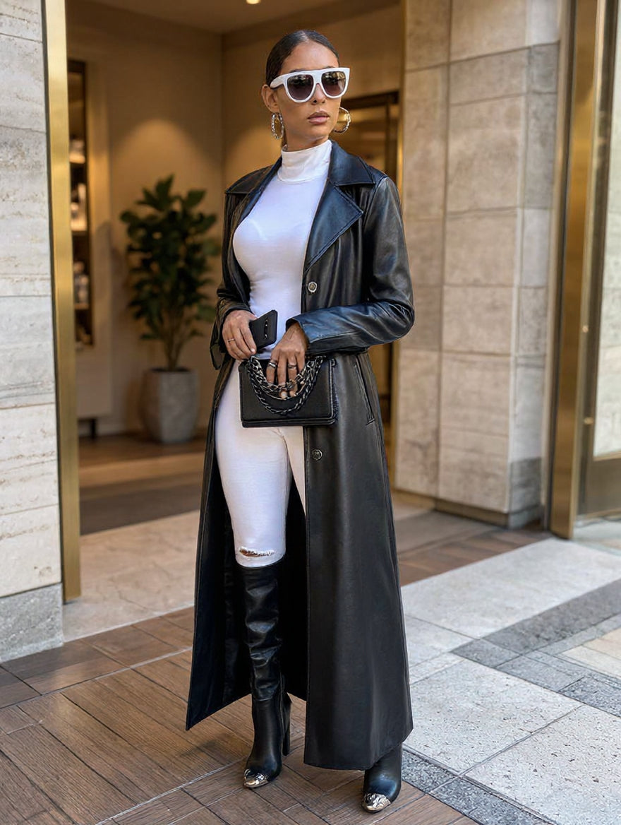 CHIC LEATHER AUTUMN COAT