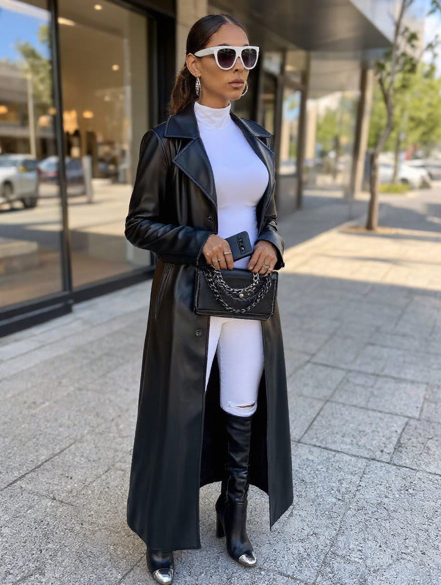 CHIC LEATHER AUTUMN COAT