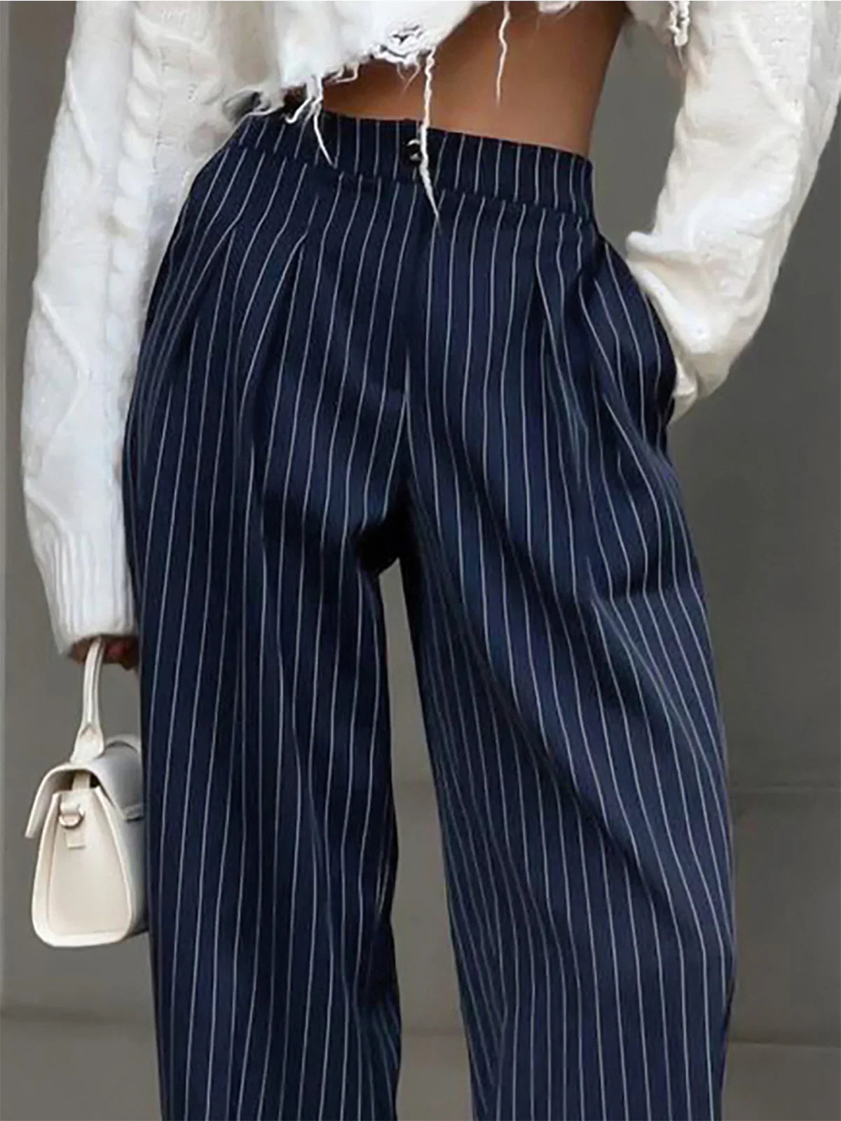 PINSTRIPED WIDE-LEG PANTS