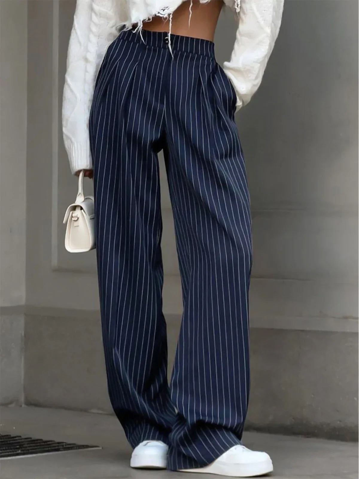 PINSTRIPED WIDE-LEG PANTS