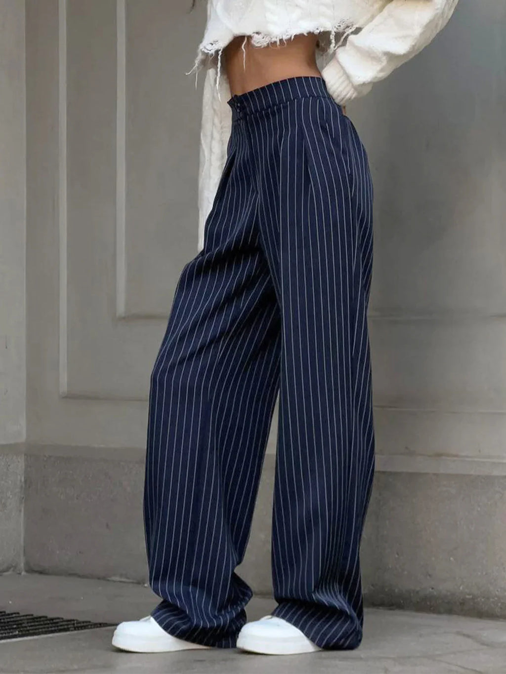PINSTRIPED WIDE-LEG PANTS