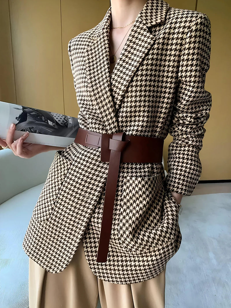 Charlotte — Belted Houndstooth Blazer