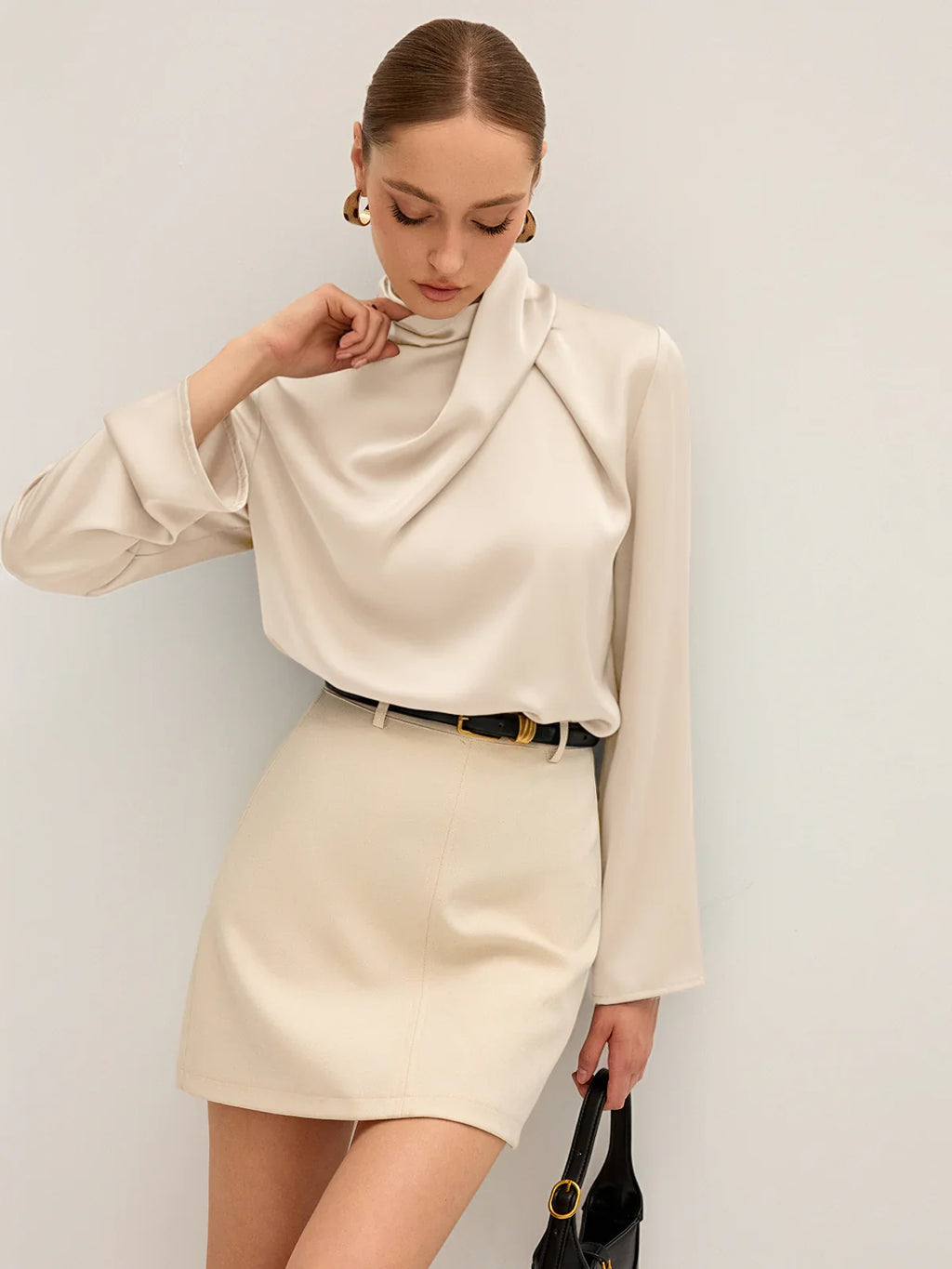 Élise — Draped Satin Blouse