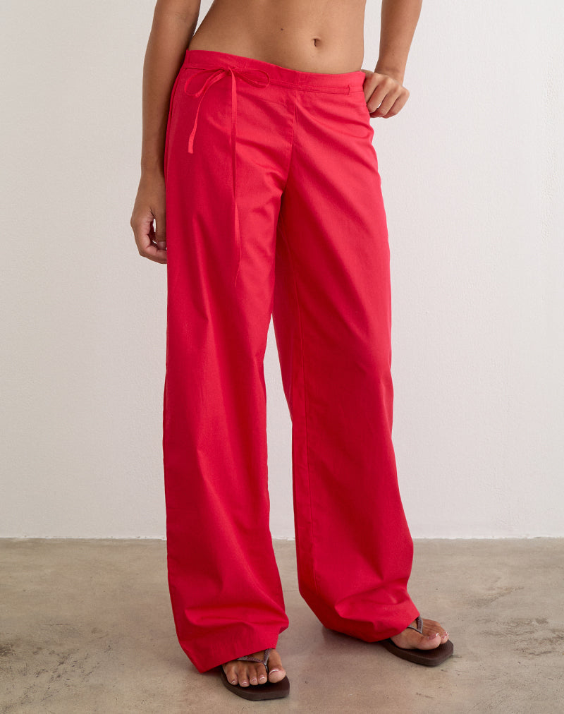 Brun Trouser with Tie in Poplin Scarlet Red
