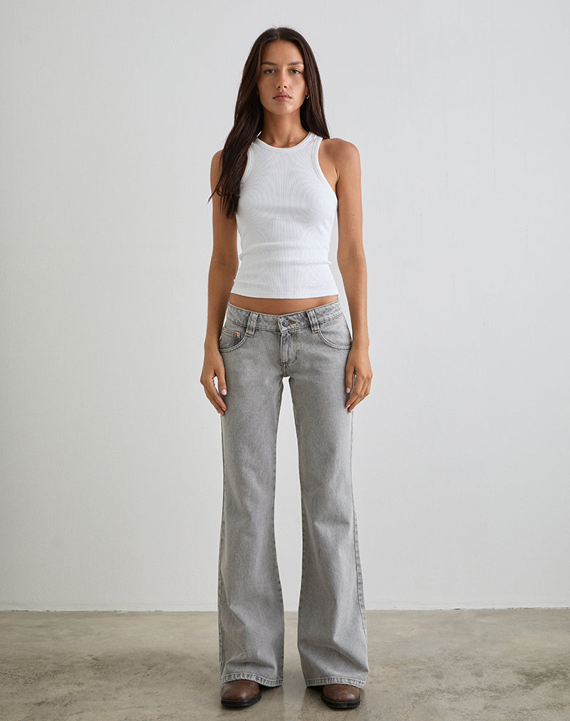 Low Rise Bell Bottom Flare Jeans in Bleached Grey