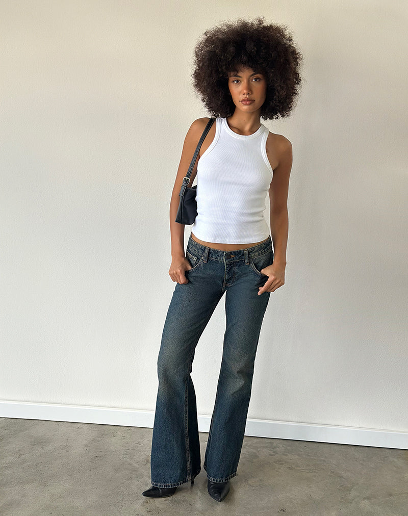 Extra Low Rise Flare Jeans in Dirty Green