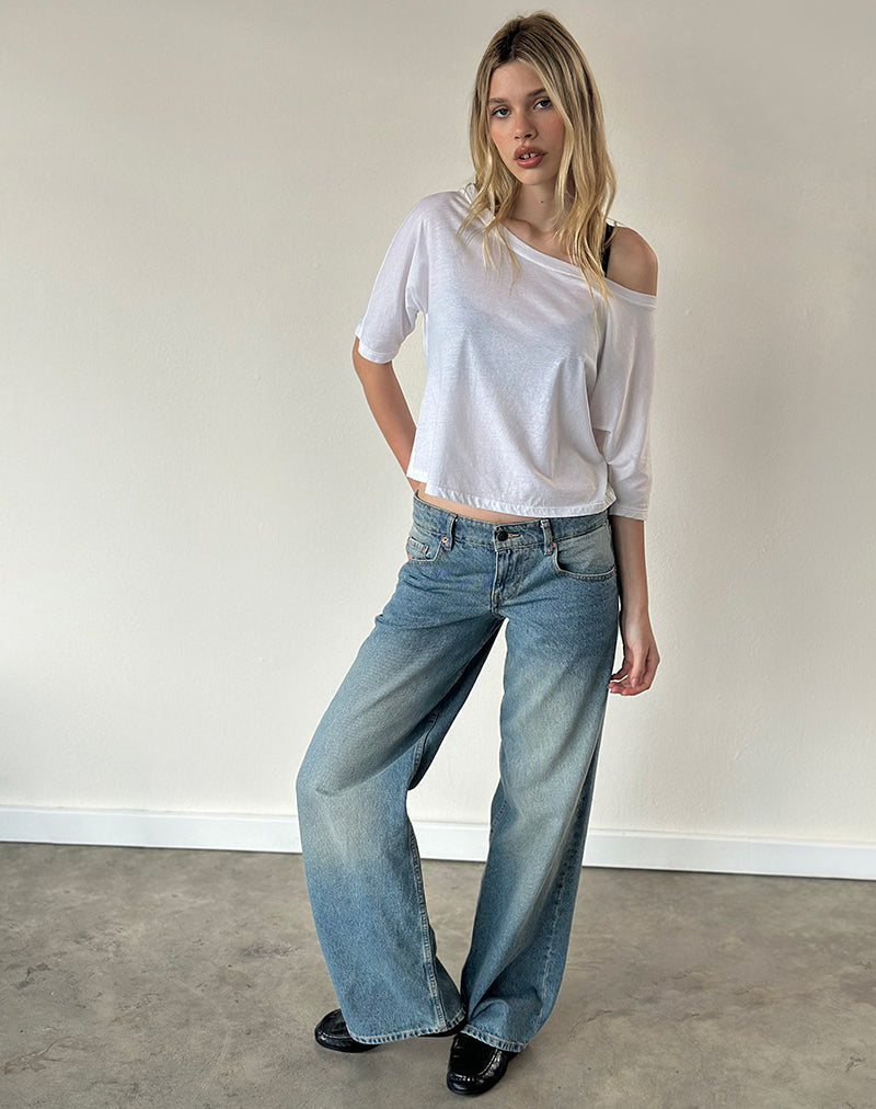 Low Rise Parallel Jeans in Vintage Blue Green