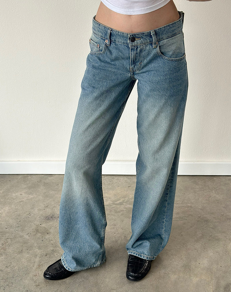 Low Rise Parallel Jeans in Vintage Blue Green