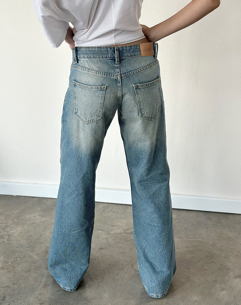 Low Rise Parallel Jeans in Vintage Blue Green