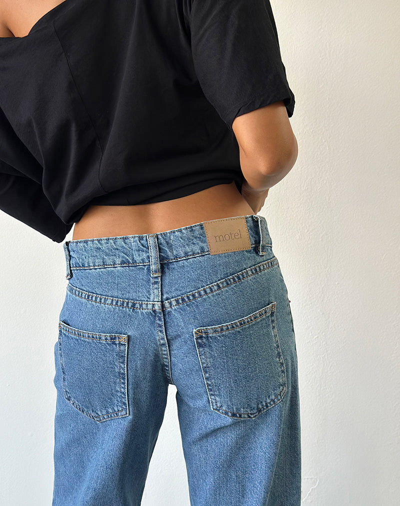 Low Rise Parallel Jeans in Blue Stone