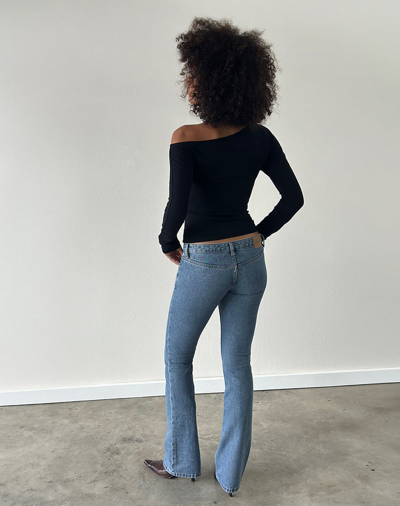 Ultra Low Rise Flare Jean in Slate Blue