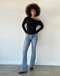 Ultra Low Rise Stretch Flare Jeans in Mid Blue