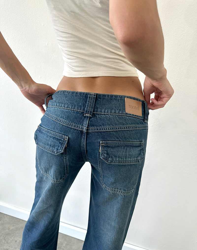 Low Rise Relaxed Cargo Jeans in Mid Blue Tint