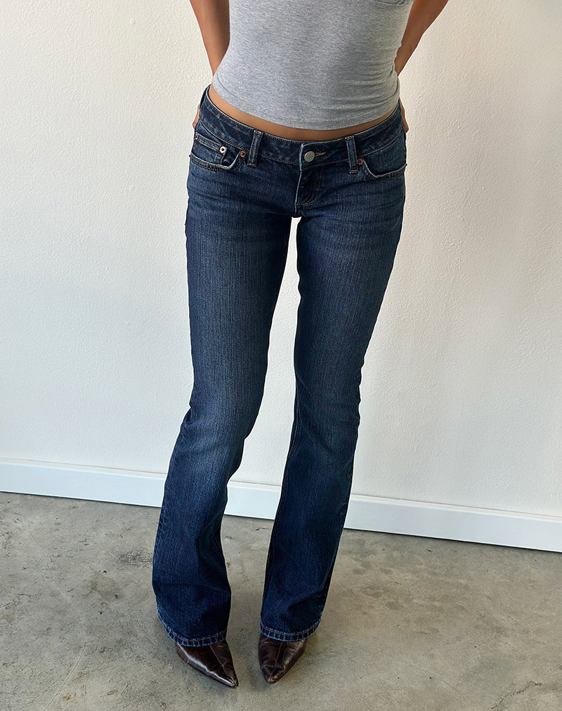 Ultra Low Rise Stretch Flare Jeans in Navy