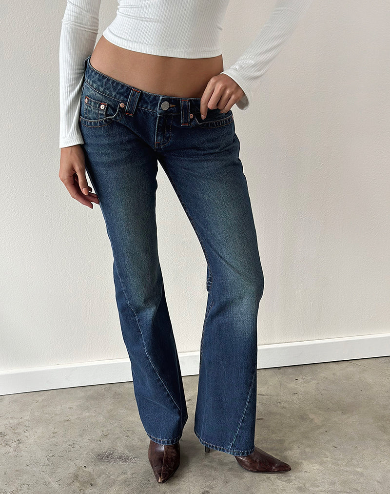 Extra Low Rise Twisted Seam Jeans in Mid Blue Tint