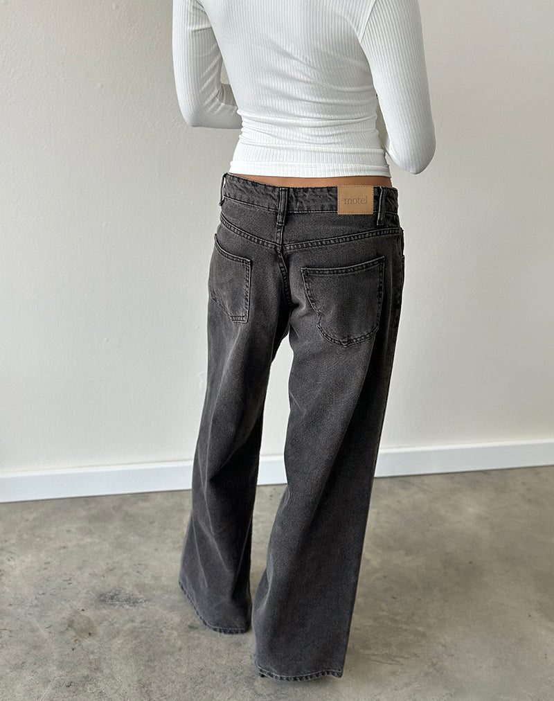 Roomy Extra Wide Low Rise Jeans in Washed Black Grey