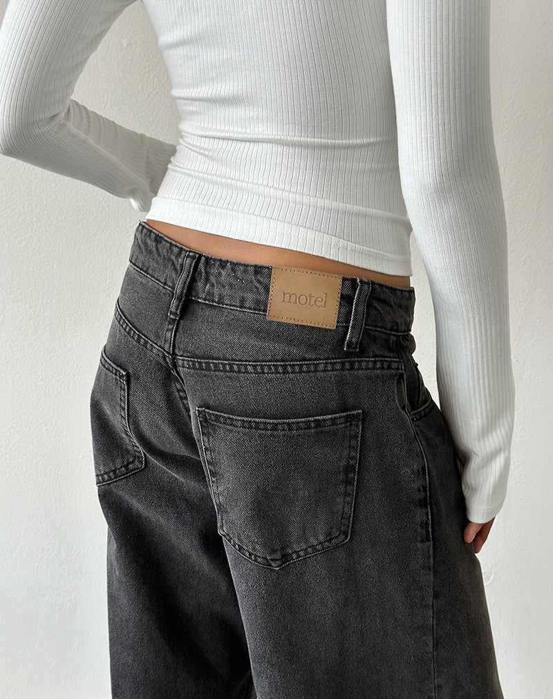 Roomy Extra Wide Low Rise Jeans in Washed Black Grey