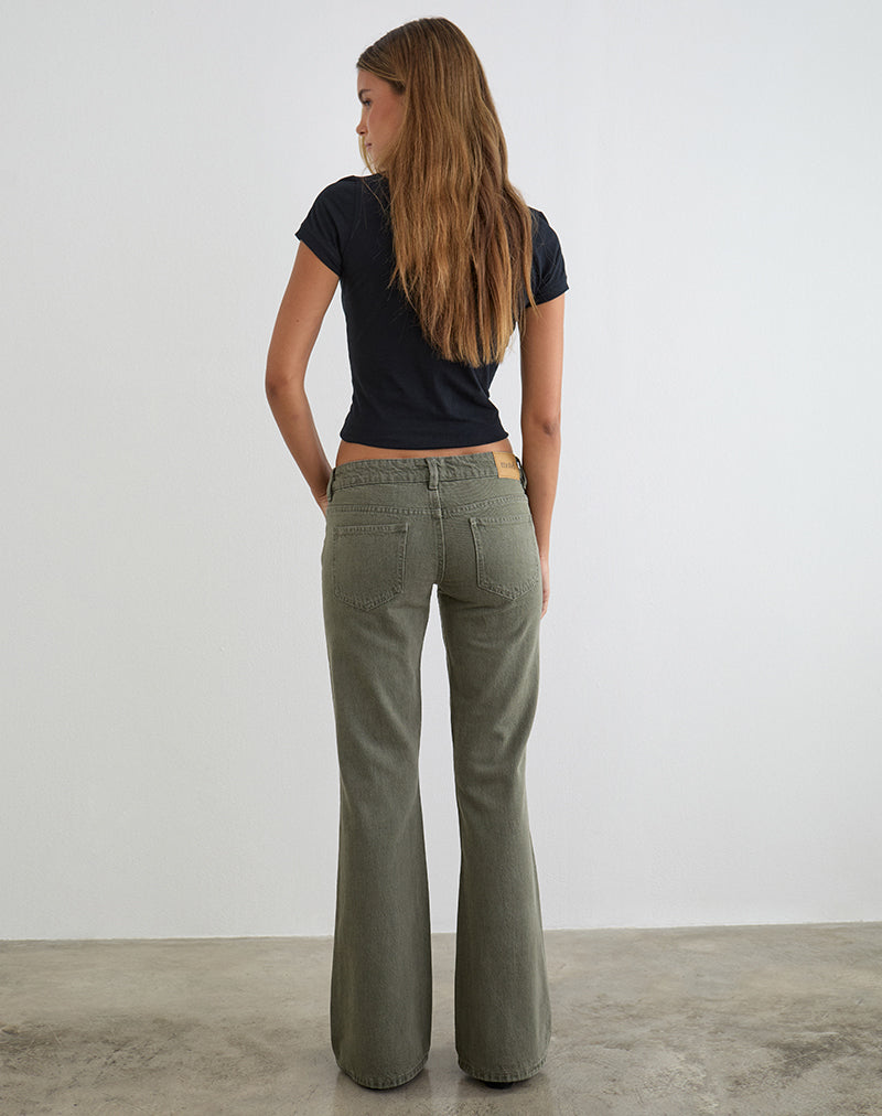 Extra Low Rise Flare Jeans in Olive